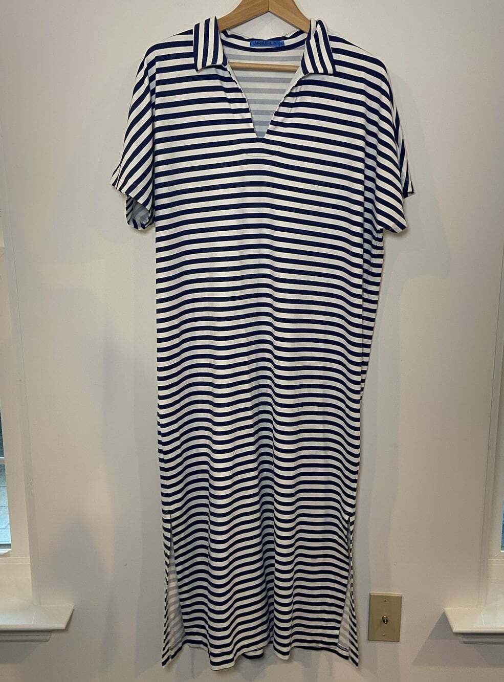 J.McLaughlin Alder Dress Midi Catalina Cloth Polo Navy White Stripe Preppy XL
